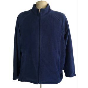 Navy Blue Full Zip Fleece Winter Jacket Women's L Blair Pockets Warm Cowl Collar